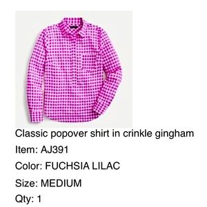 Women’s J. Crew Gingham pullover shirt